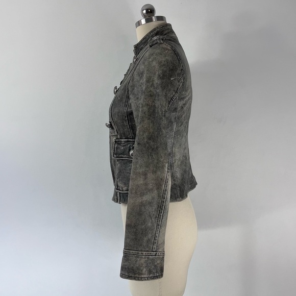 ASO Hannah Montana Miley Cyrus Gray Distressed Leather Military Jacket XS - Picture 8 of 14